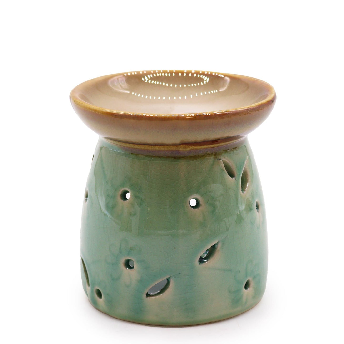 Elegant deep blue ceramic oil burner with a classic rounded design and a deep bowl for oils.