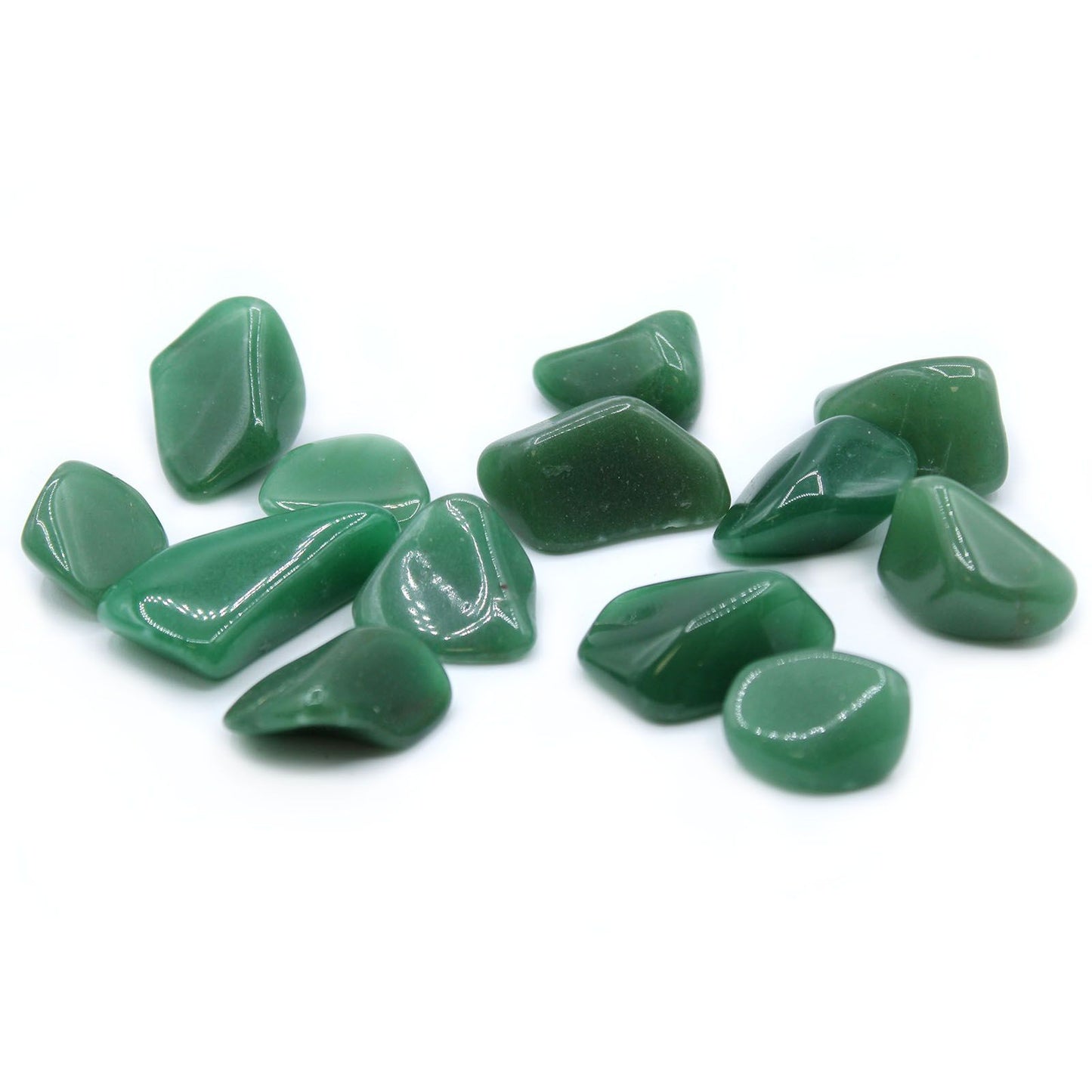 A large, smooth, and highly polished Green Quartz tumble stone with natural translucent green hues.