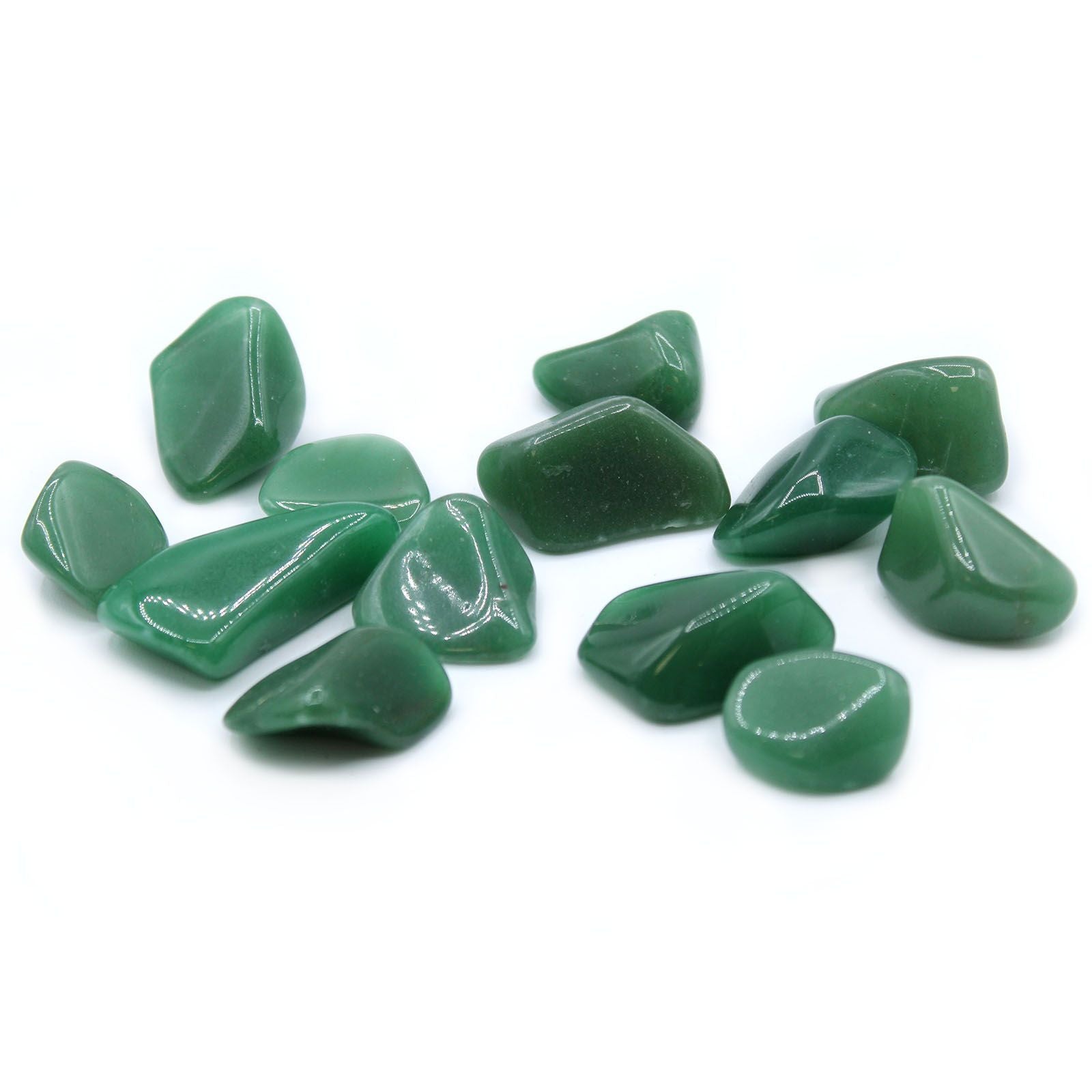 A large, smooth, and highly polished Green Quartz tumble stone with natural translucent green hues.