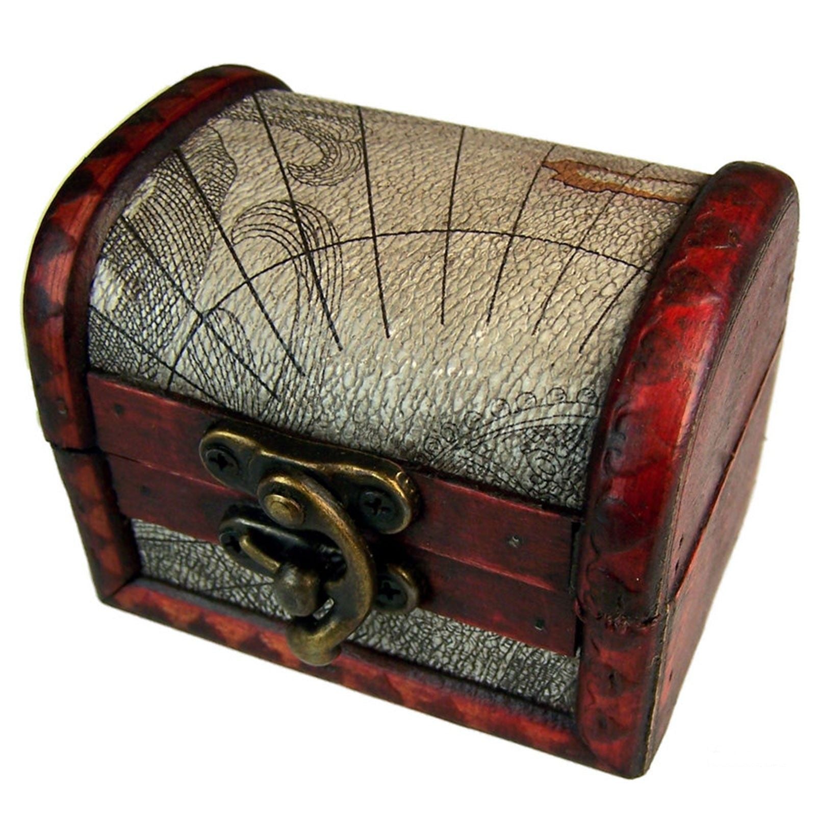 Medium vintage-style wooden box featuring a decorative atlas print and antique-style brass fittings.