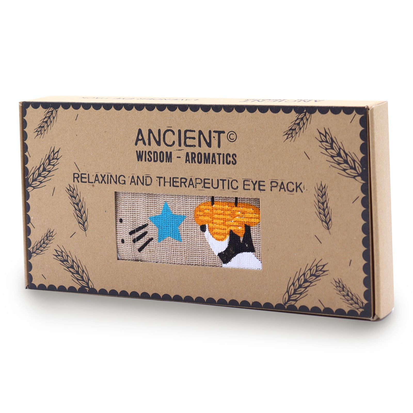 Soft cotton and juco eye pillow featuring a cute sleepy panda pattern, presented in a gift box.