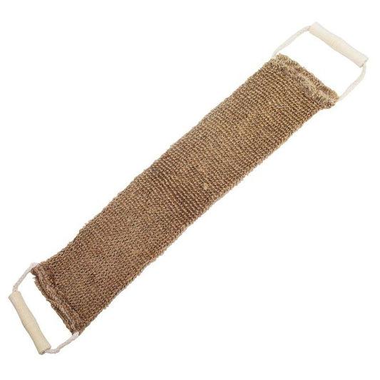 Textured jute mix back scrub with dual handles for easy exfoliation and skin revitalisation.