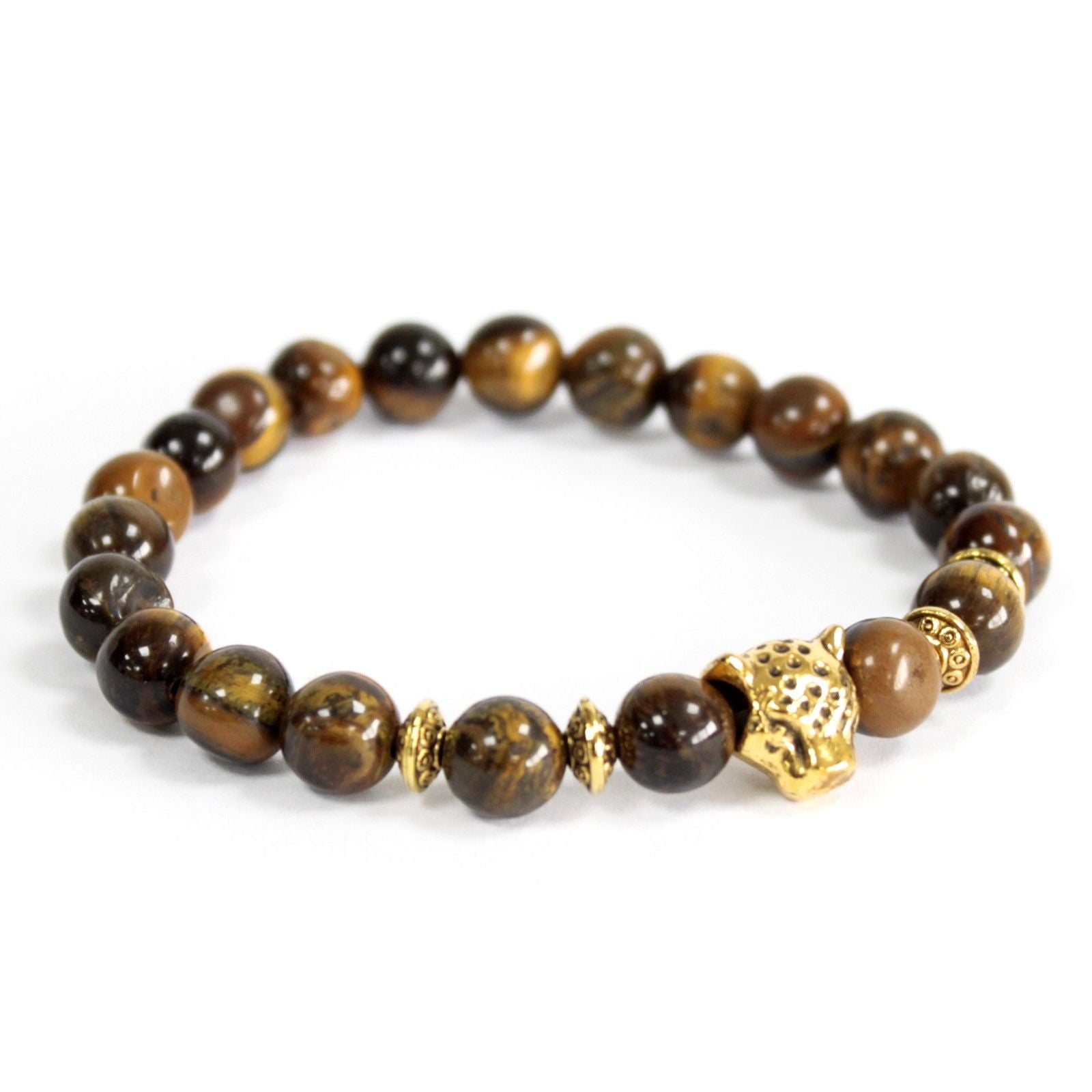 Elegant gemstone bracelet featuring golden Tiger's Eye beads with mixed metal silver and copper accents.
