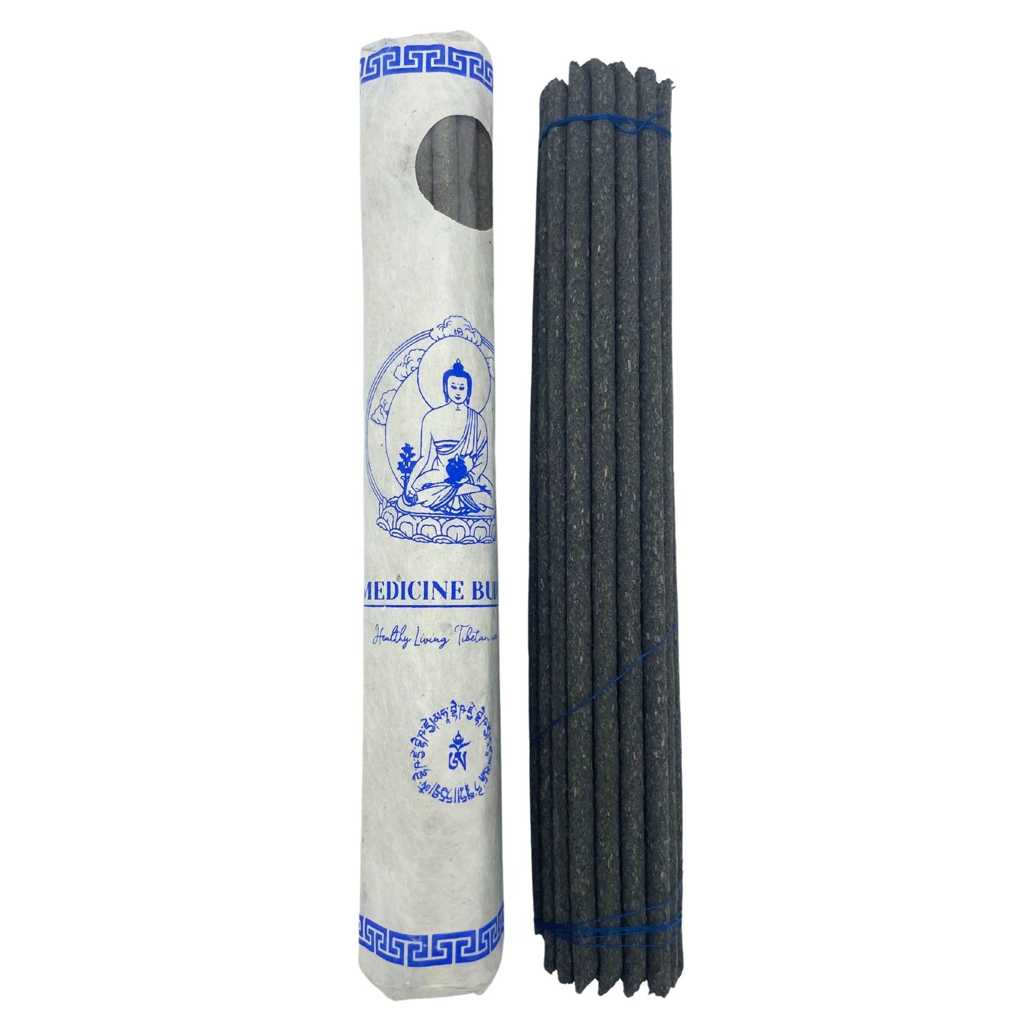 A rolled pack of thirty traditional hand-rolled Tibetan incense sticks tied with a decorative label.