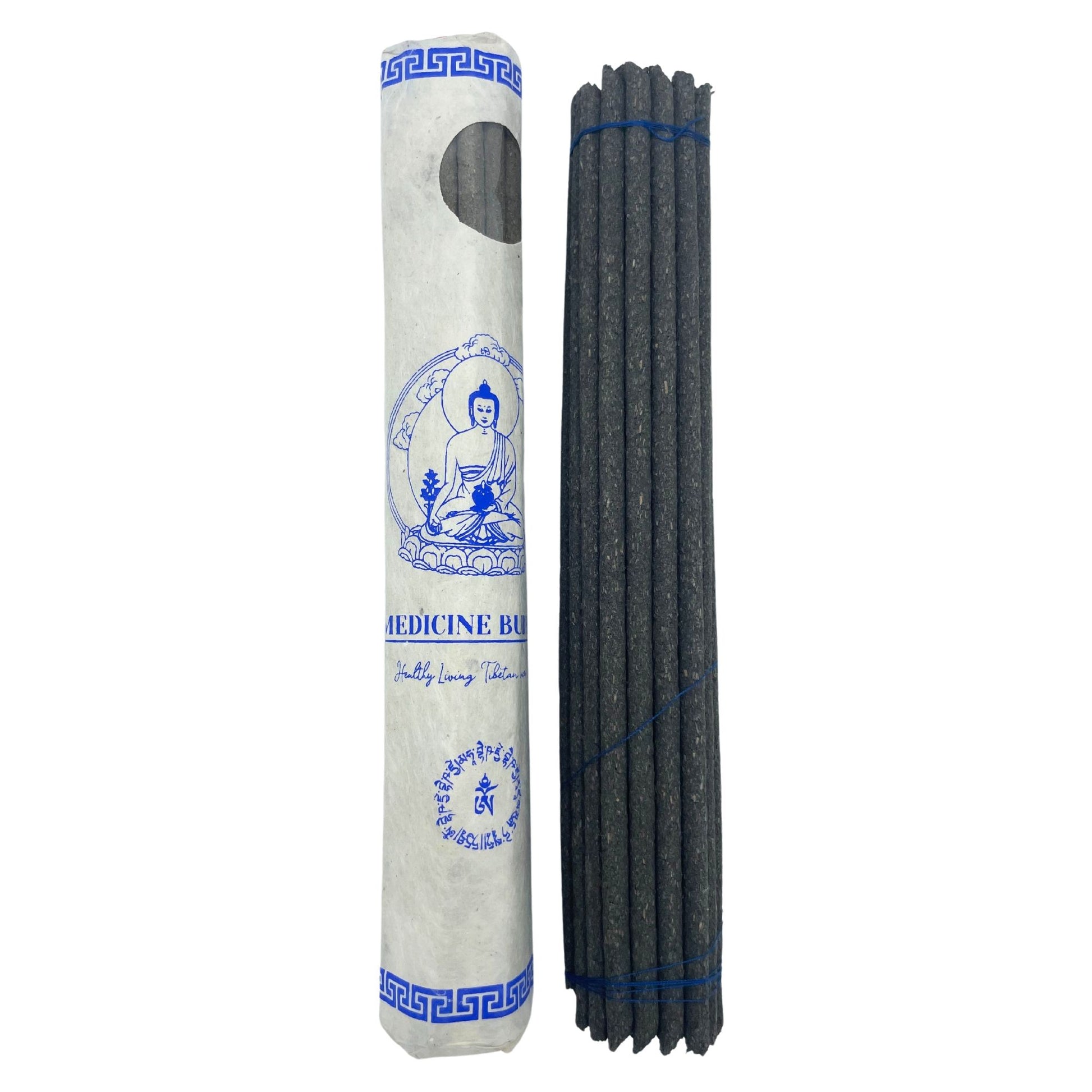 A rolled pack of thirty traditional hand-rolled Tibetan incense sticks tied with a decorative label.