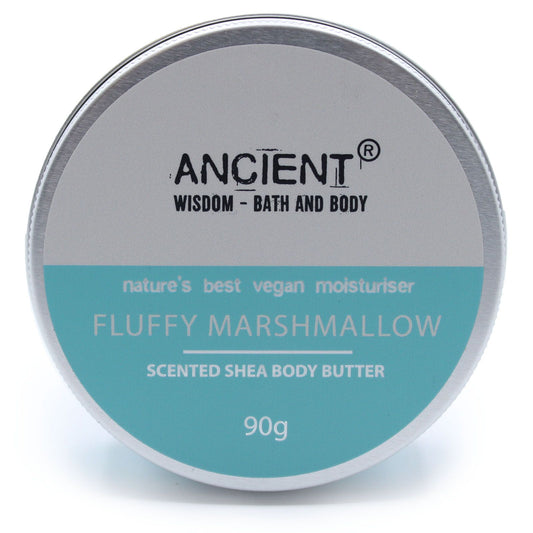 Close-up of a 90g jar of creamy white shea body butter with a smooth texture.