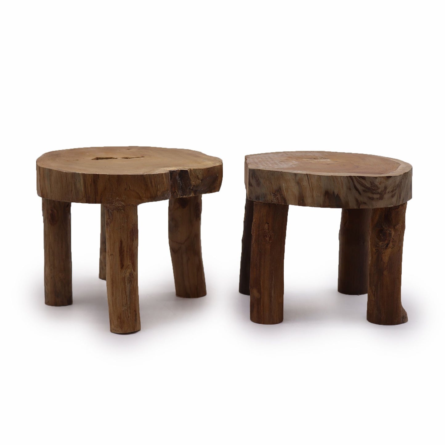 Two rectangular natural teak wood display pads with rich grain and smooth finish on a neutral background.
