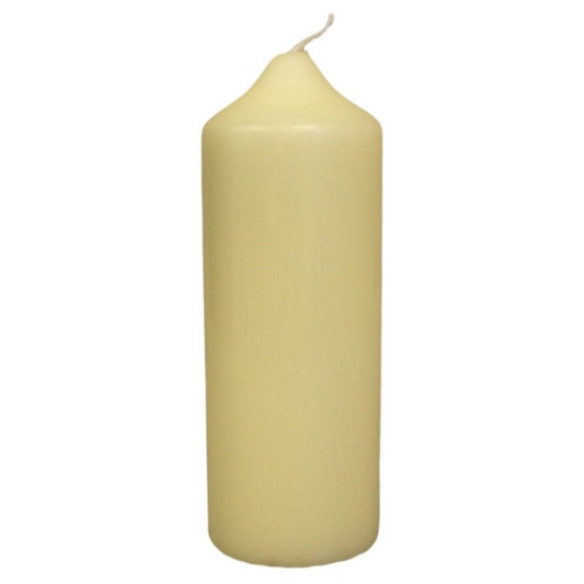 Tall ivory pillar church candle with a smooth finish and traditional design.