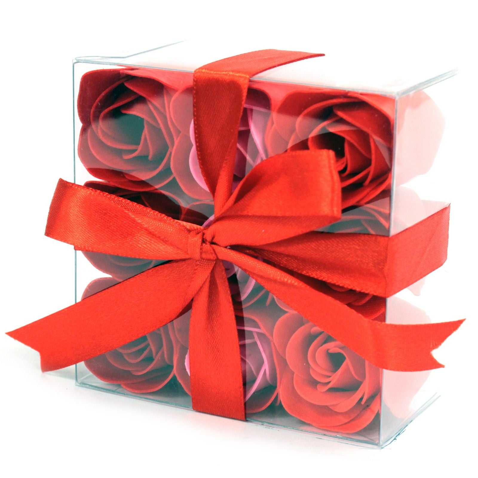 Gift box containing nine realistic red rose petals crafted from luxury scented soap.