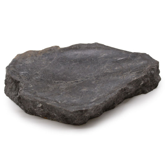Elegant rectangular grey marble soap dish with natural white veining and a smooth polished finish.