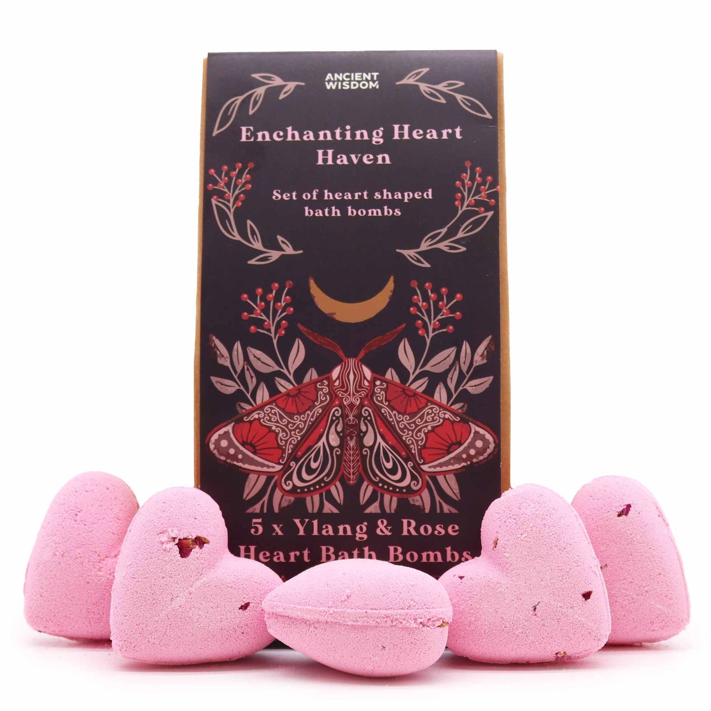 Beautifully packaged gift box containing heart-shaped bath bombs with a romantic floral design.