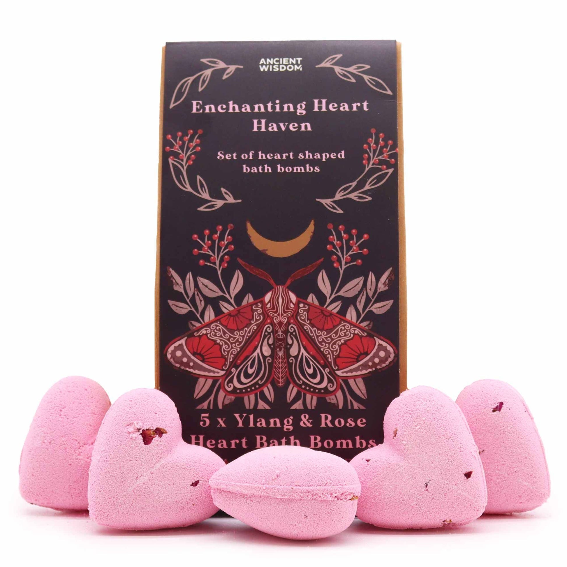 Beautifully packaged gift box containing heart-shaped bath bombs with a romantic floral design.