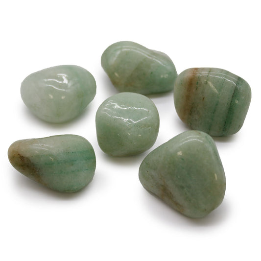 Large, smooth green aventurine tumbled stones with a polished finish and natural shimmering inclusions.