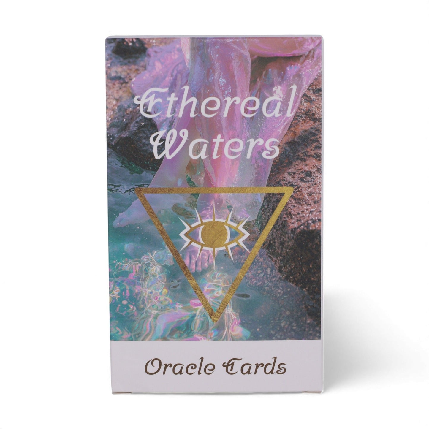 Dreamy oracle card deck featuring soft pastel illustrations of water, moonlight, and sirens with shimmering details.