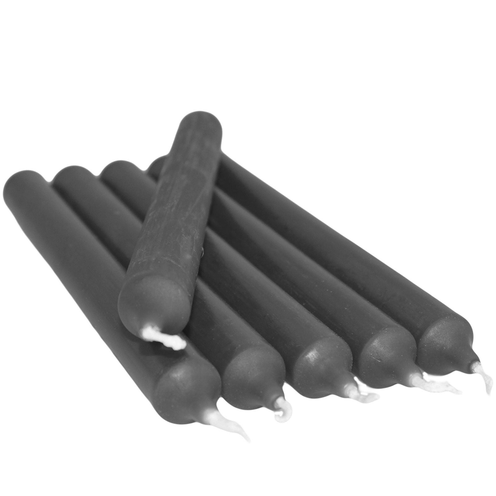 Tall, elegant taper candle in a textured granite grey finish standing against a neutral background.