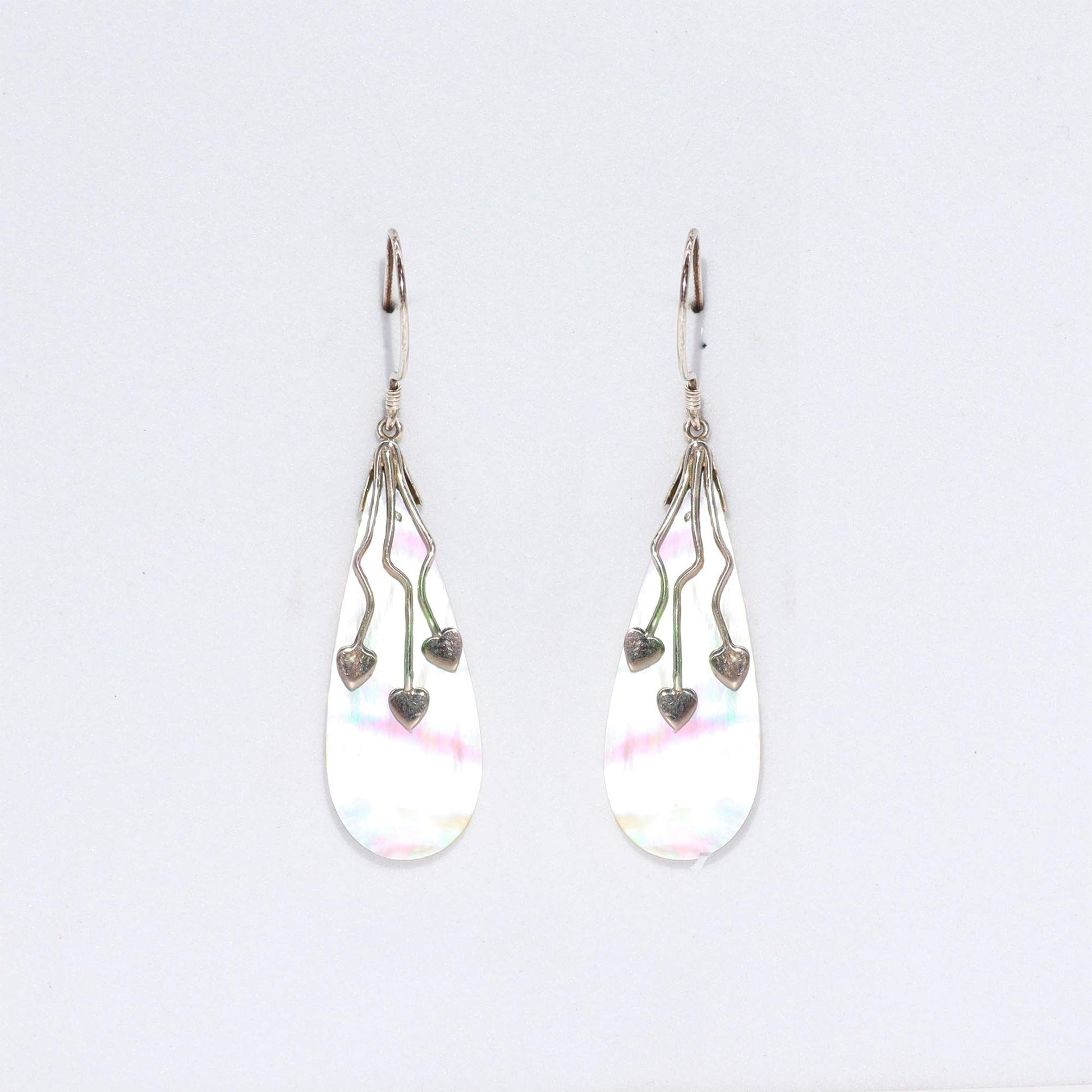 Shell & Silver Earrings - Three Hearts - MOP