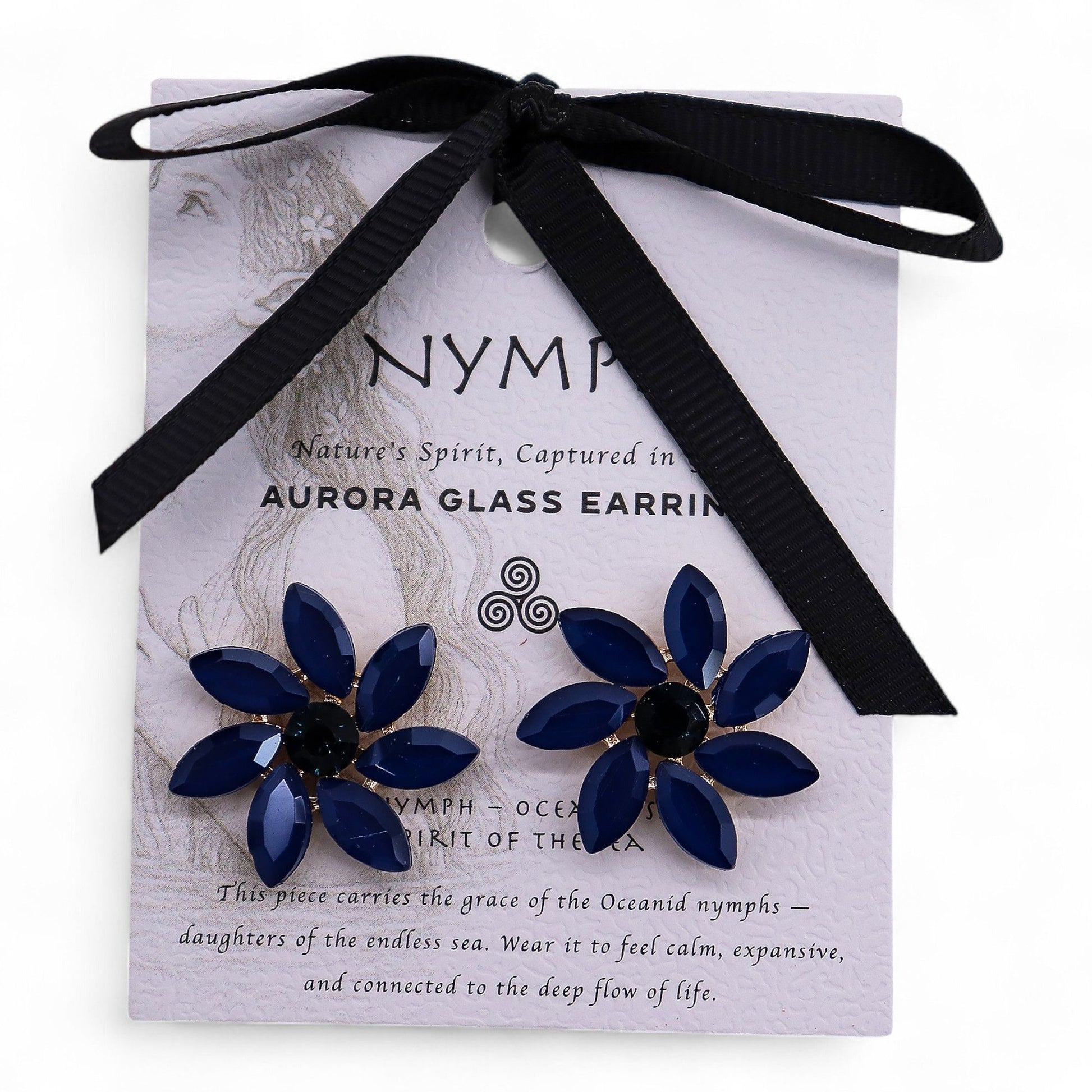 Elegant royal blue vintage glass flower earrings with delicate glass petals and stainless steel finish.