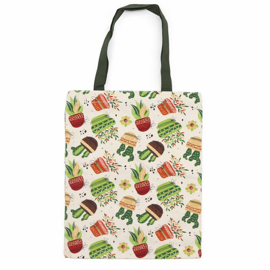 Classic tote bag with a vibrant cactus pattern, featuring a secure top zipper and sturdy shoulder straps.
