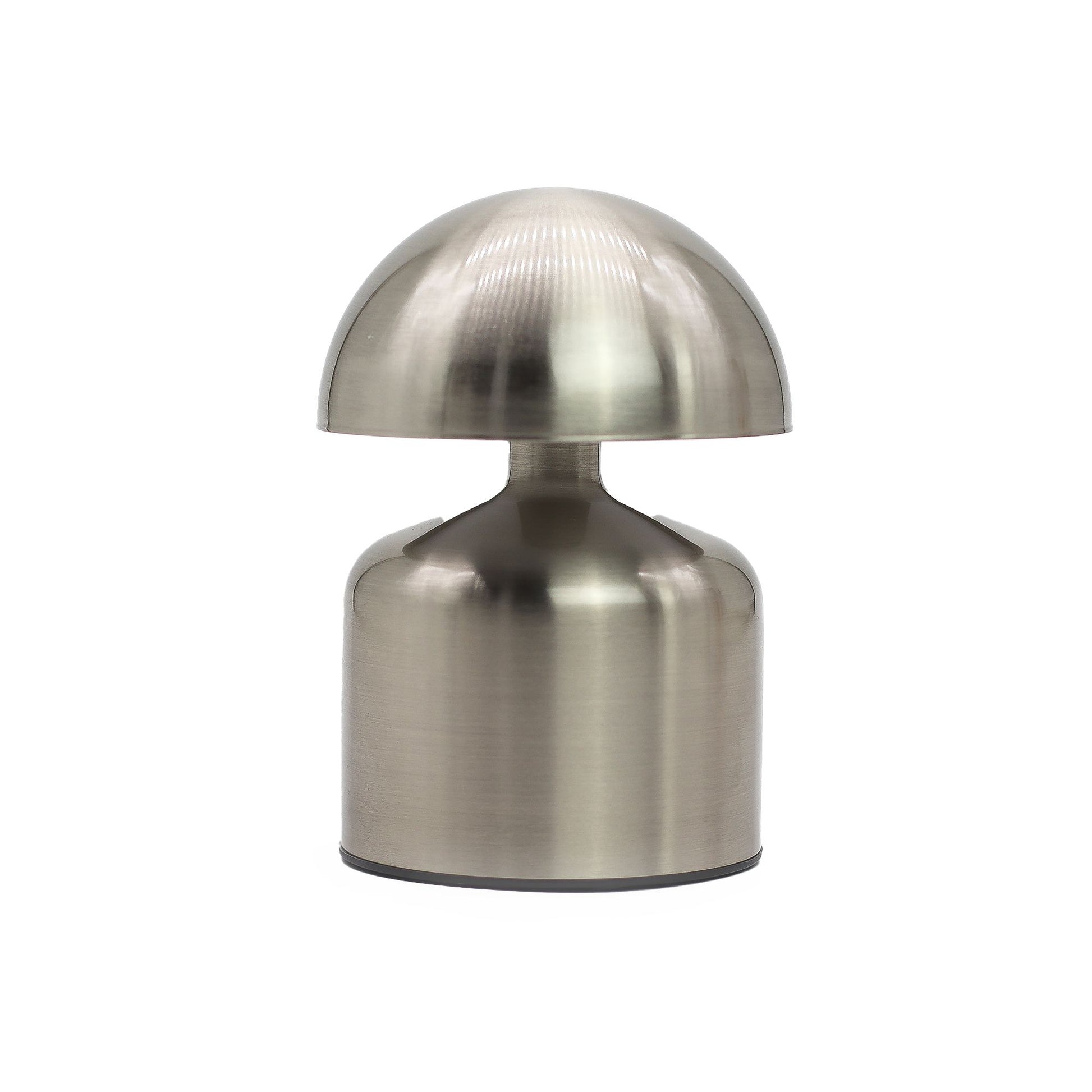 Minimalist silver dome mushroom touch lamp with a sleek metallic finish and rounded dome shape.