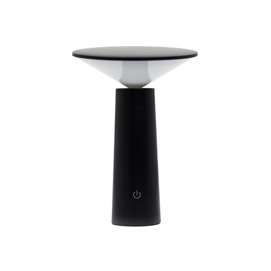 Sleek black metal mushroom-shaped touch table lamp with a modern minimalist design.