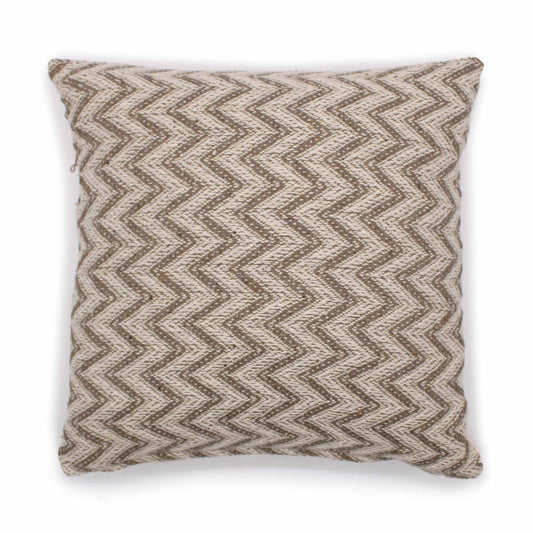 Grey and white herringbone pattern cotton cushion cover with a wide weave texture.