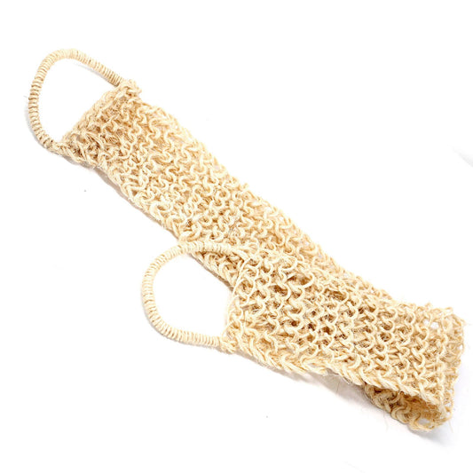 Natural textured sisal back scrubber with sturdy handles for easy exfoliating in the bath or shower.