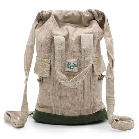 Natural fibre laptop backpack made from a blend of hemp and cotton with adjustable straps.