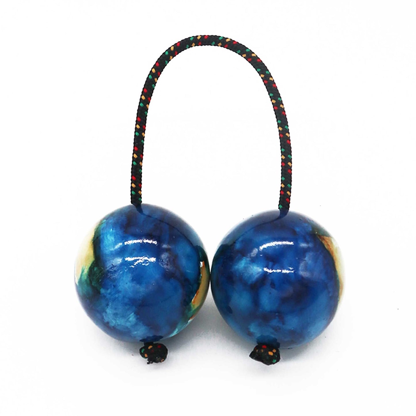 Handcrafted suar wood Kasaka shaker featuring a unique blue ocean-inspired pattern and smooth finish.