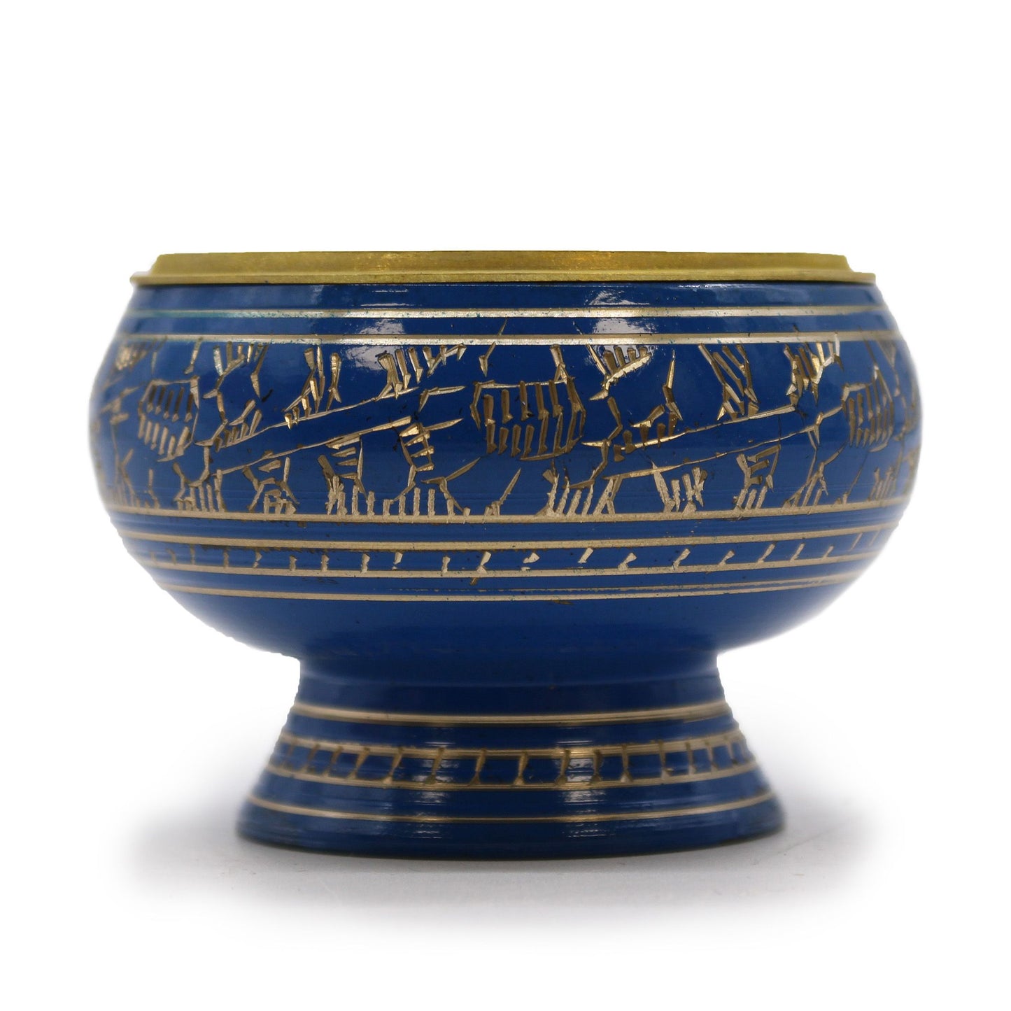 Elegant tall blue incense jar with golden patterns, designed for charcoal and resin rituals.