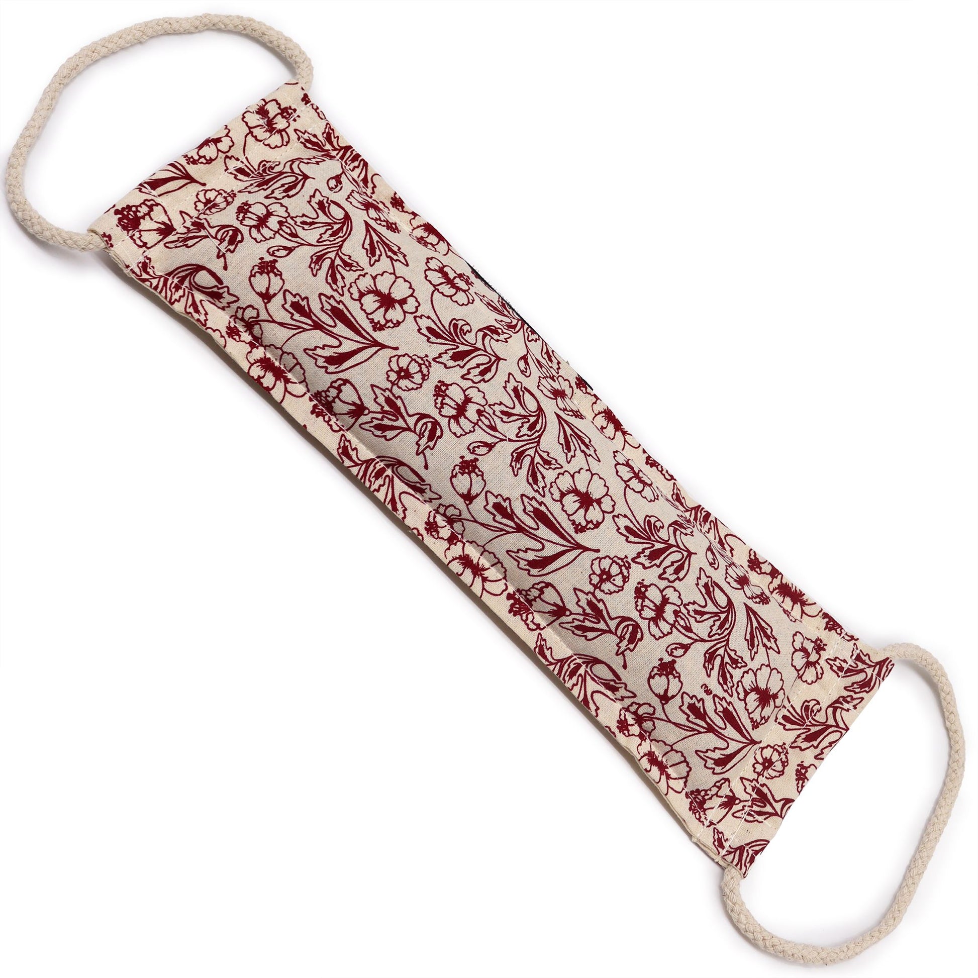 Deep purple cotton wheat bag with a rustic rope handle and a textured natural fabric finish.