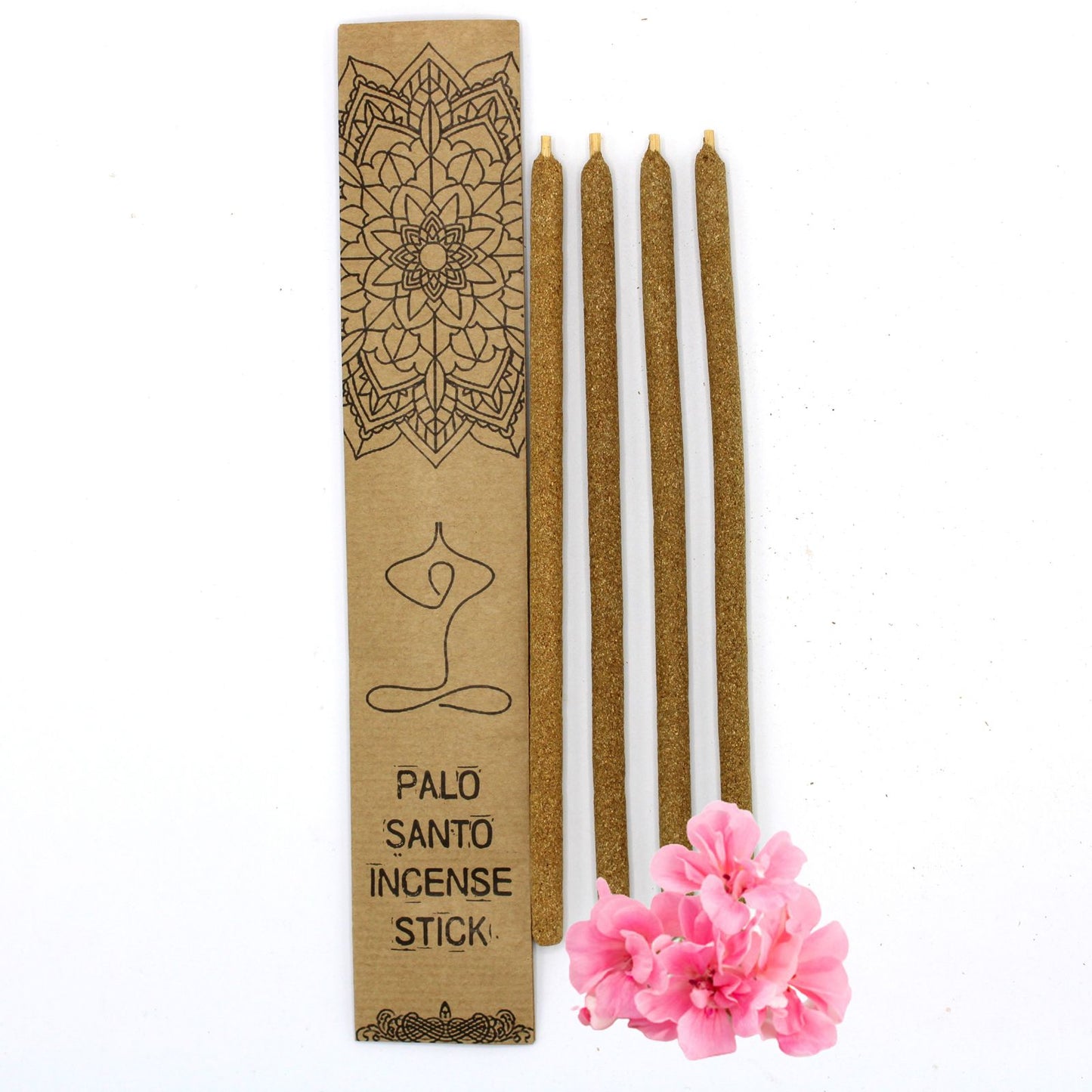 Large hand-rolled Palo Santo incense sticks with a floral scent, displayed in a minimal wellness setting.