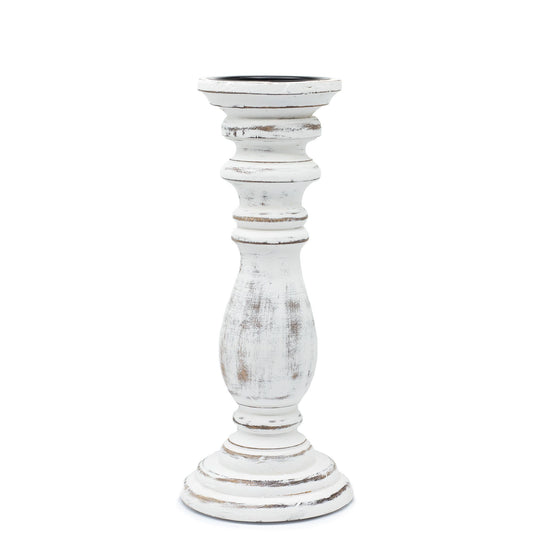 Elegant medium-sized mango wood candle stand with a rustic whitewashed finish and traditional turned silhouette.
