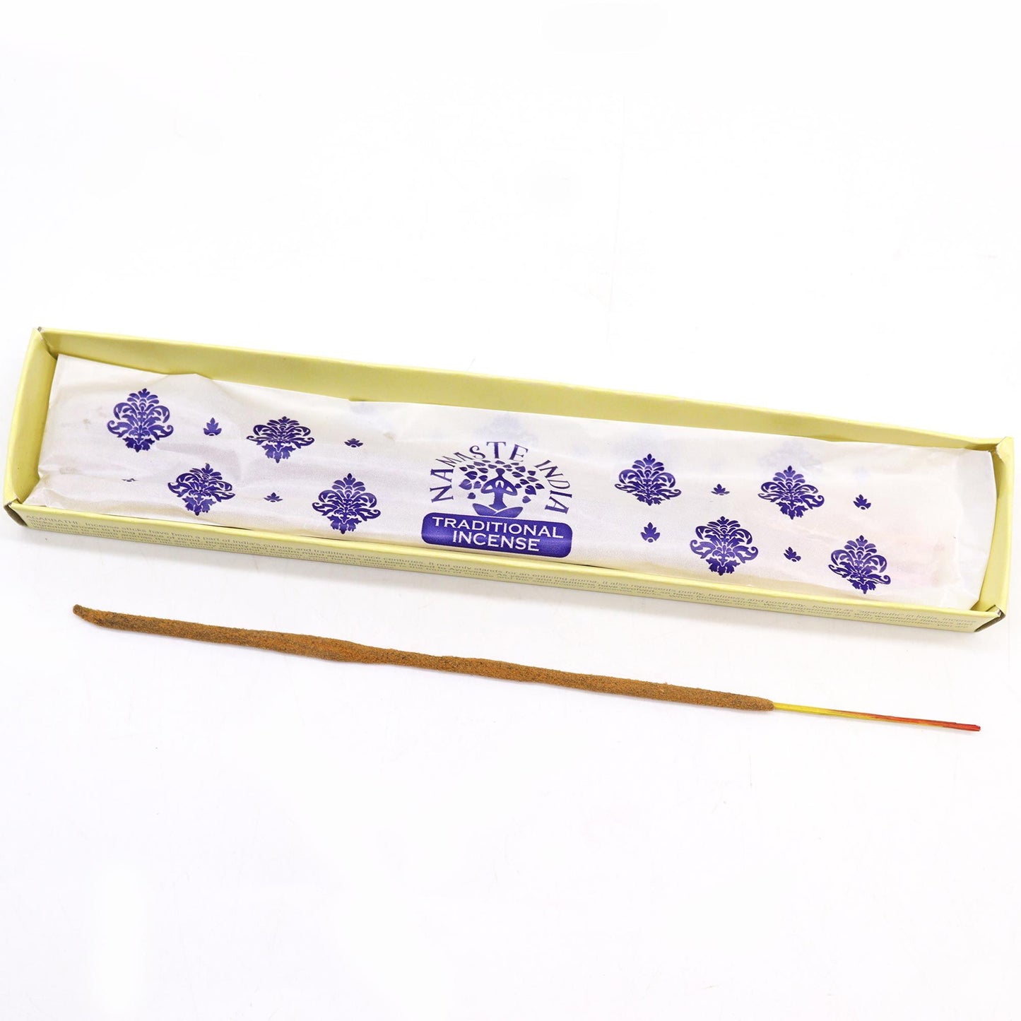 Handcrafted masala incense sticks in a decorative box featuring an intricate blue and gold mandala pattern.