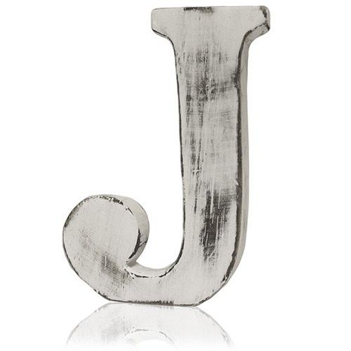 Handmade white-washed mango wood alphabet letter J with a rustic shabby chic finish.
