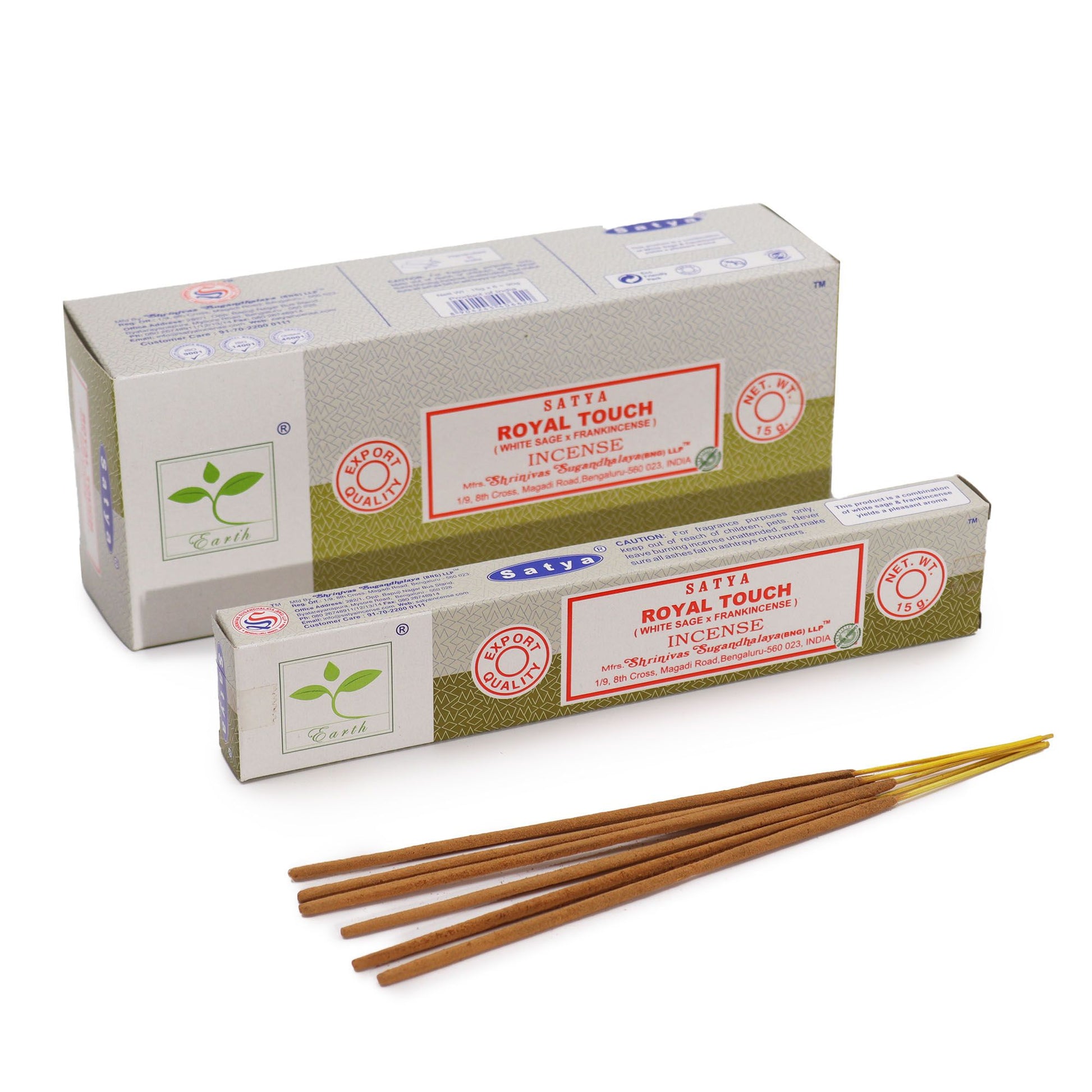 Box and incense sticks of Royal Touch White Sage and Frankincense blend, known for cleansing and spiritual protection.
