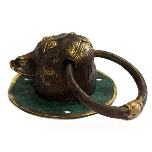 Classic brass door knocker shaped like a cat's head with a polished finish and traditional detailing.