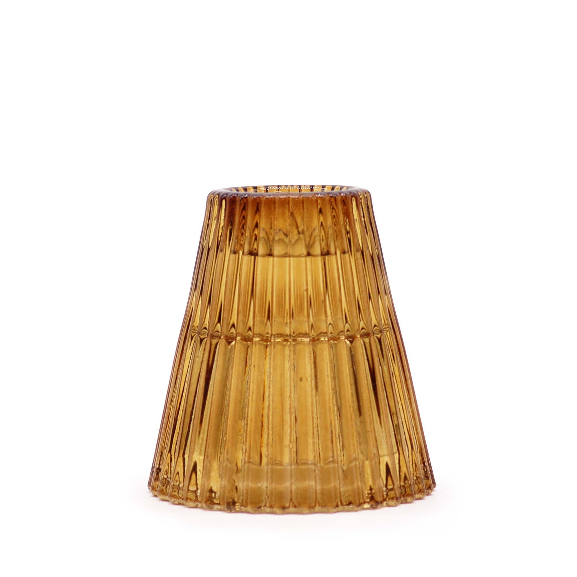 Elegant antique amber glass candle holder with a versatile design for both dinner candles and tealights.