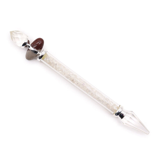 Clear rock quartz magic wand carved in a traditional Shiva Lingam shape with a smooth polished finish.