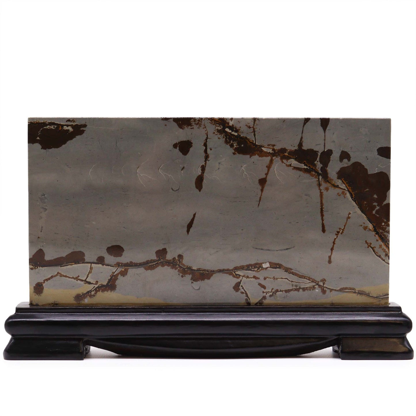 Large rectangular Guohua picture stone featuring natural mineral patterns resembling a misty mountain landscape.