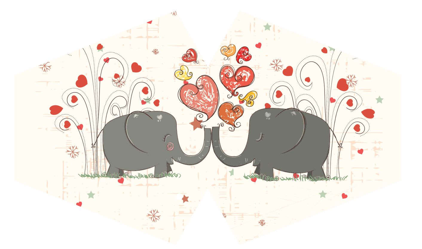 Colourful reusable adult face mask featuring a vibrant love elephants print on breathable fabric.