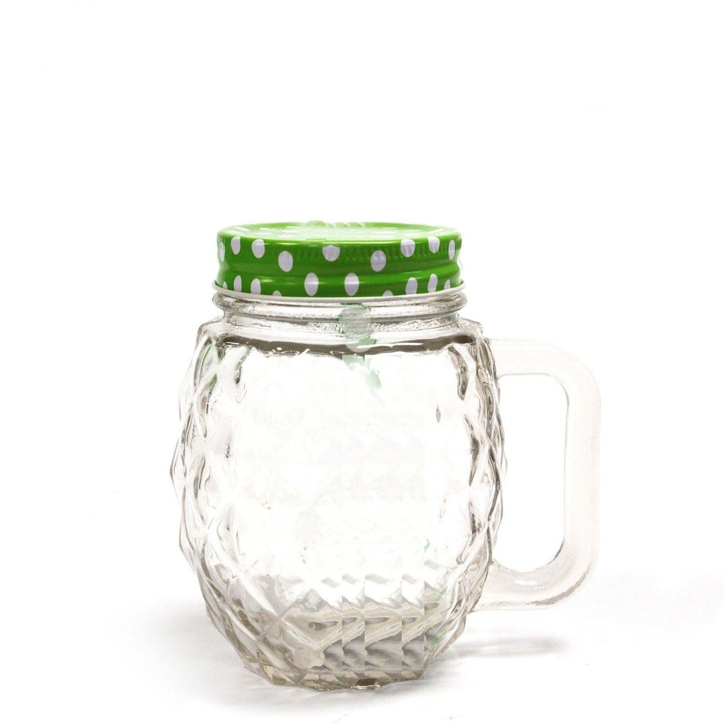 Clear glass mason jar shaped like a pineapple with a textured surface and a screw-top lid.