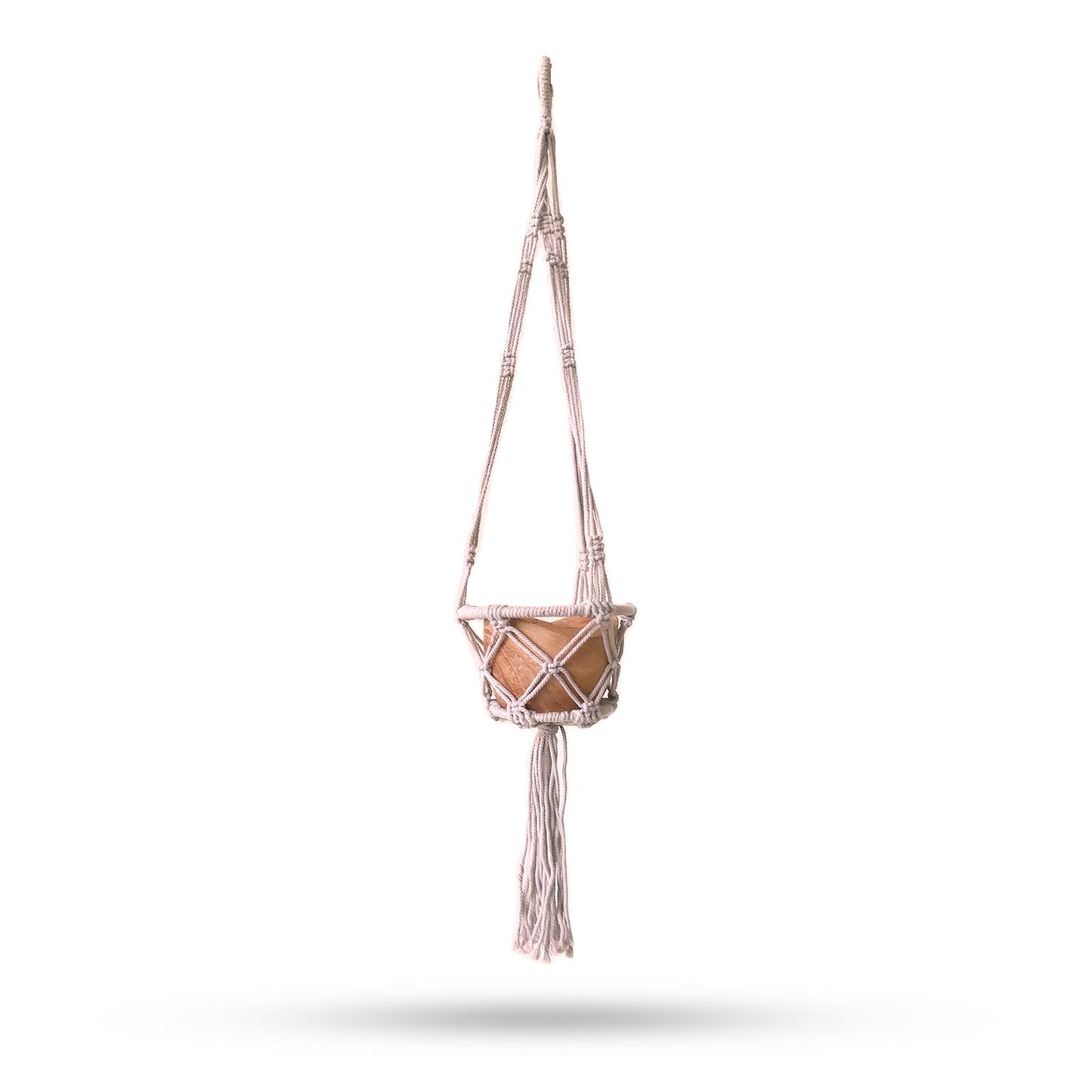 Small beige macrame plant hanger featuring a minimalist 16cm hoop design for stylish indoor greenery.