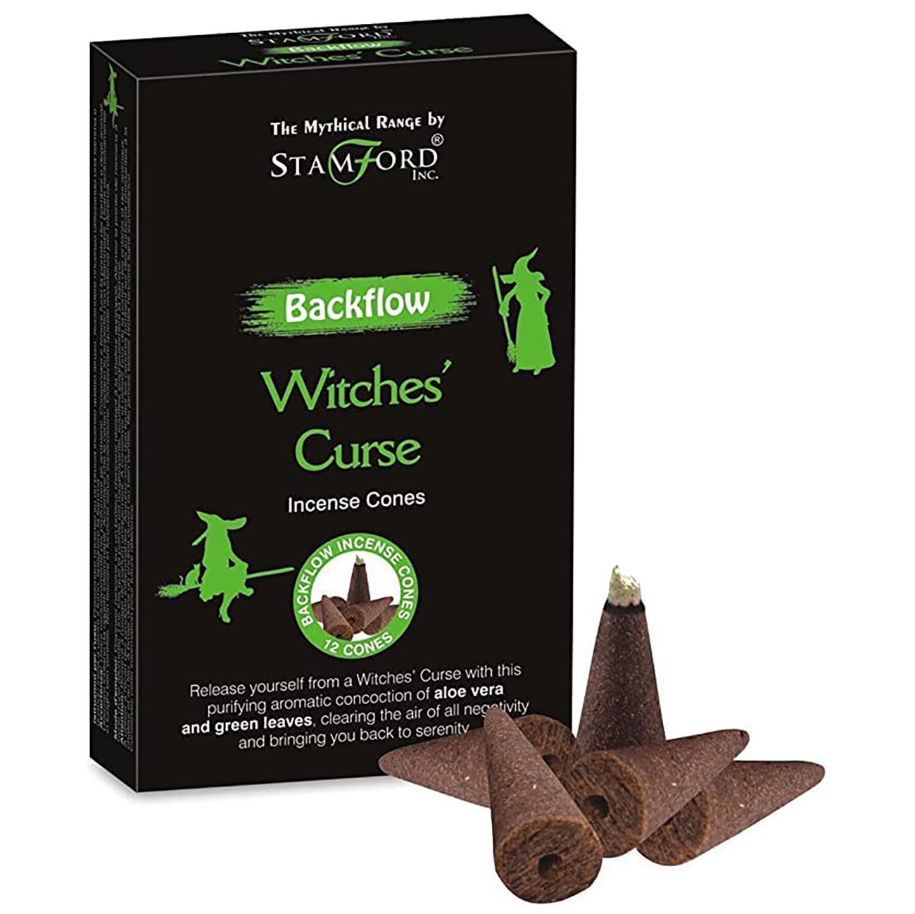 Backflow incense cones in a decorative mythical themed box for creating a cascading smoke effect.