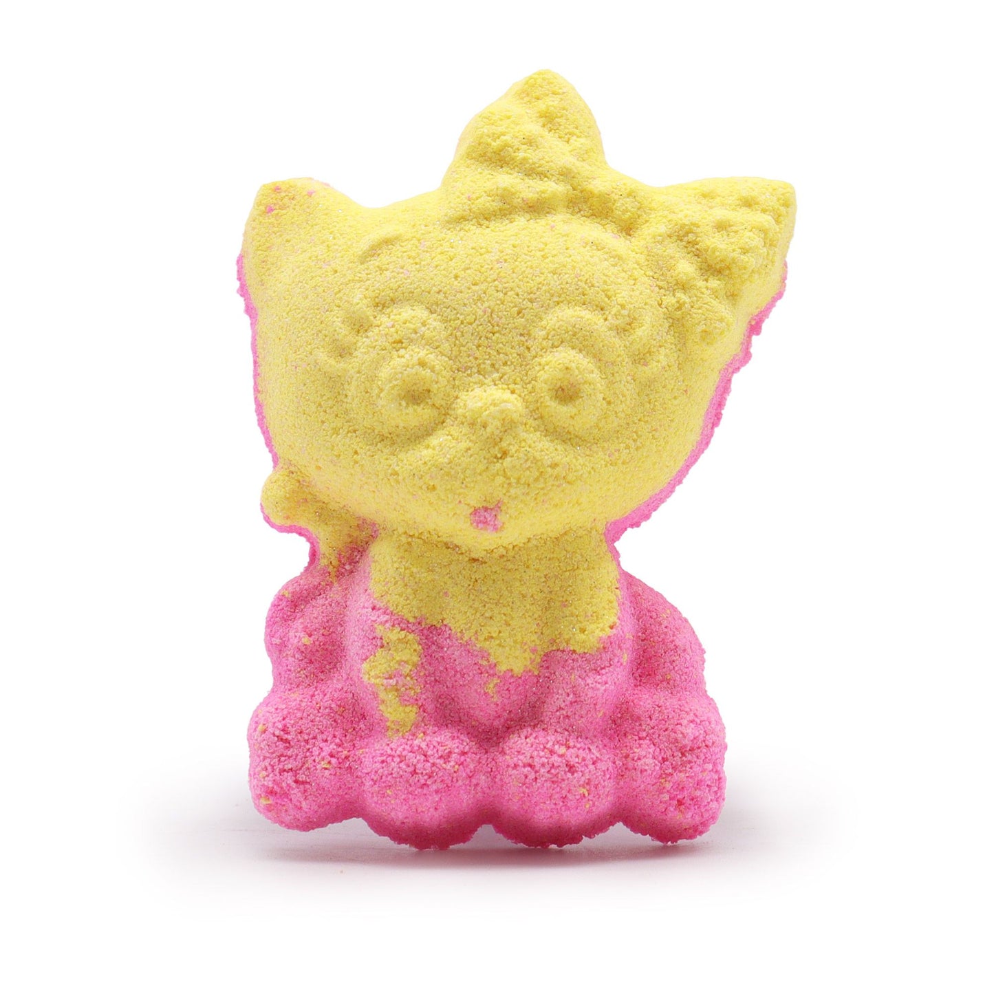 Adorable cat-shaped bath bomb with a detailed feline face and smooth white finish for a fun children's bath time.