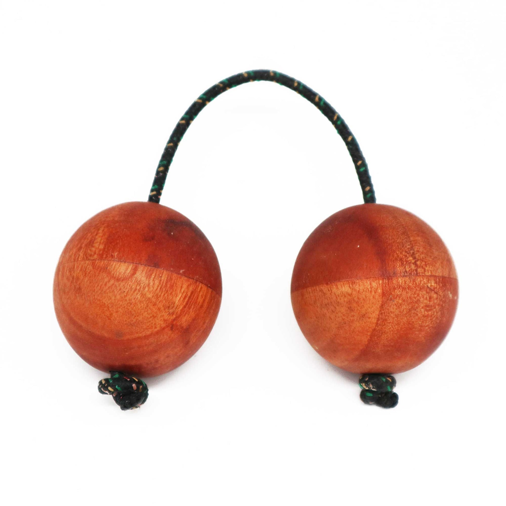Handcrafted suar wood Kasaka shaker with a natural forest-inspired finish and rounded wooden beads.