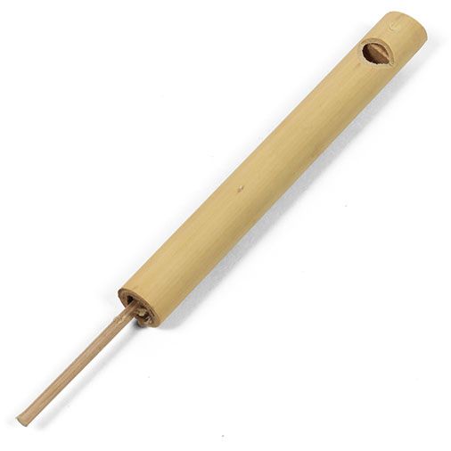 Handcrafted natural bamboo bird whistle with a simple sustainable design and a small slider for sound modulation.