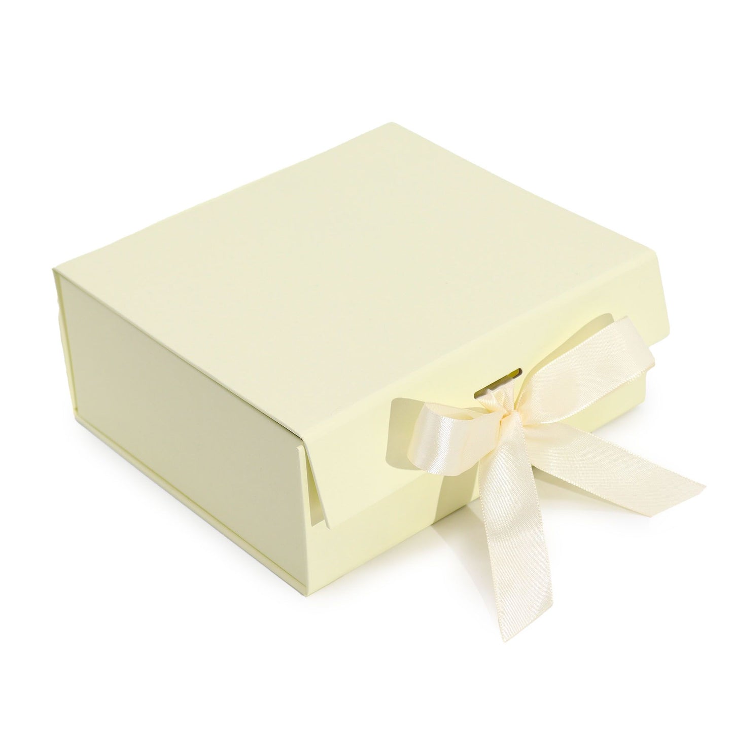 Elegant ivory medium square flat pack gift box with a smooth finish, shown assembled for presentation.