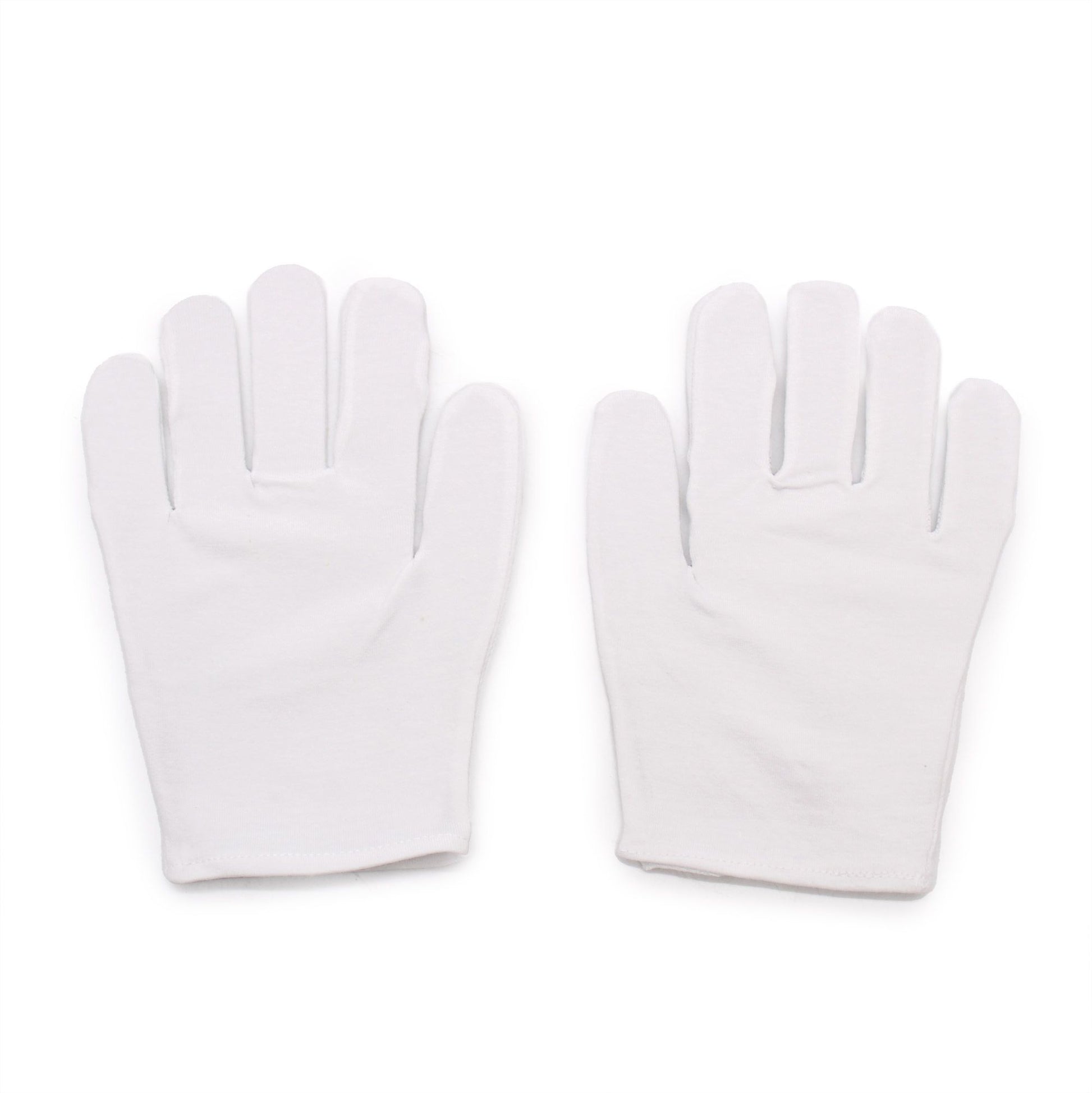 Pair of white soft cotton professional treatment gloves for hand hydration and beauty therapy.