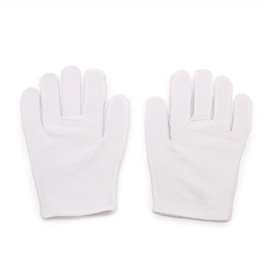 Pair of white soft cotton professional treatment gloves for hand hydration and beauty therapy.