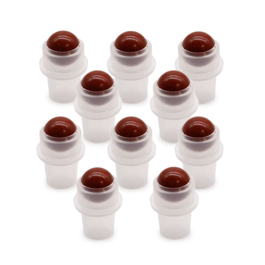 Polished Red Jasper gemstone roller ball tip for 5ml essential oil bottles on a white background.